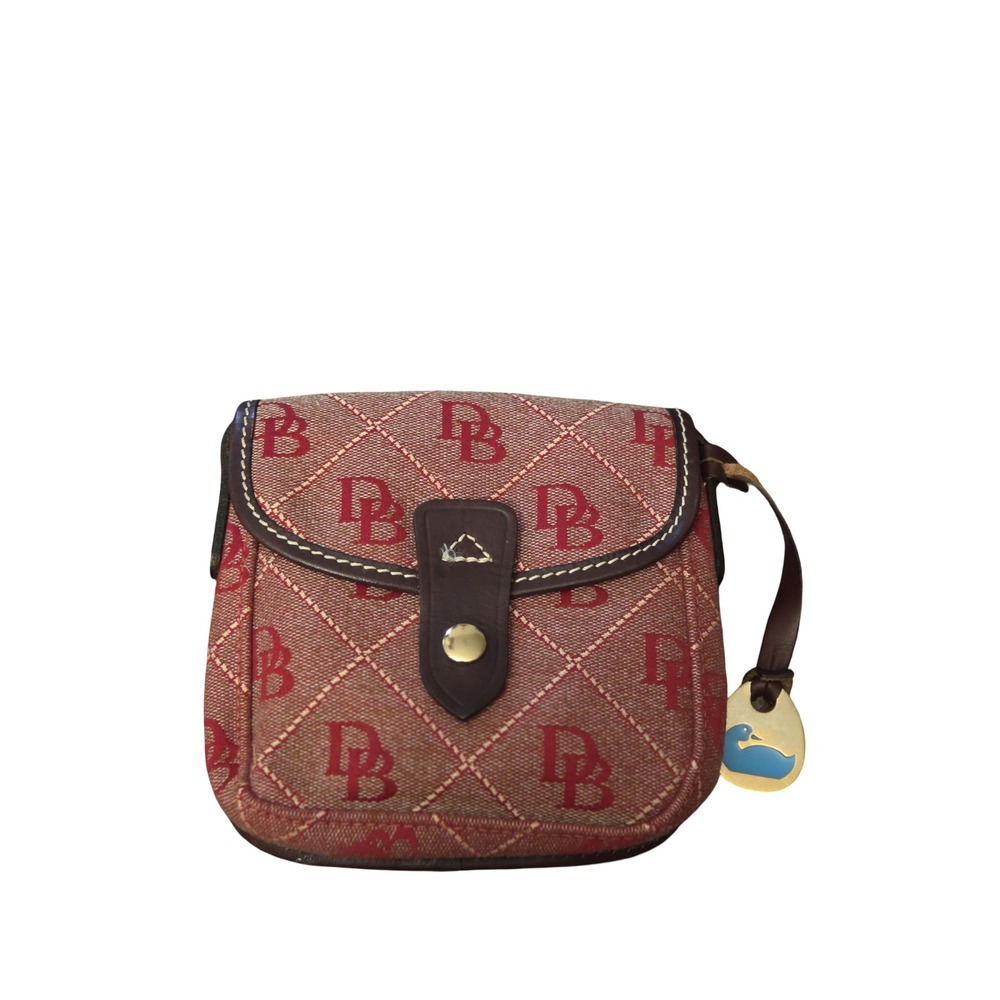 Dooney & Bourke Red Monogram Canvas Crossbody Bag with Leather Trim and Duck Tag